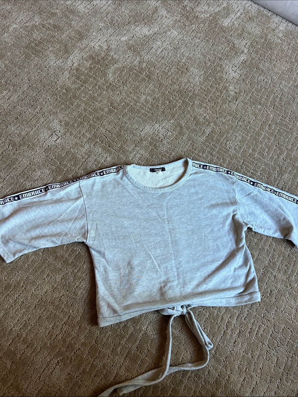 Toska Light Gray Tie-Waist Sweatshirt with Branded Shoulder Tape